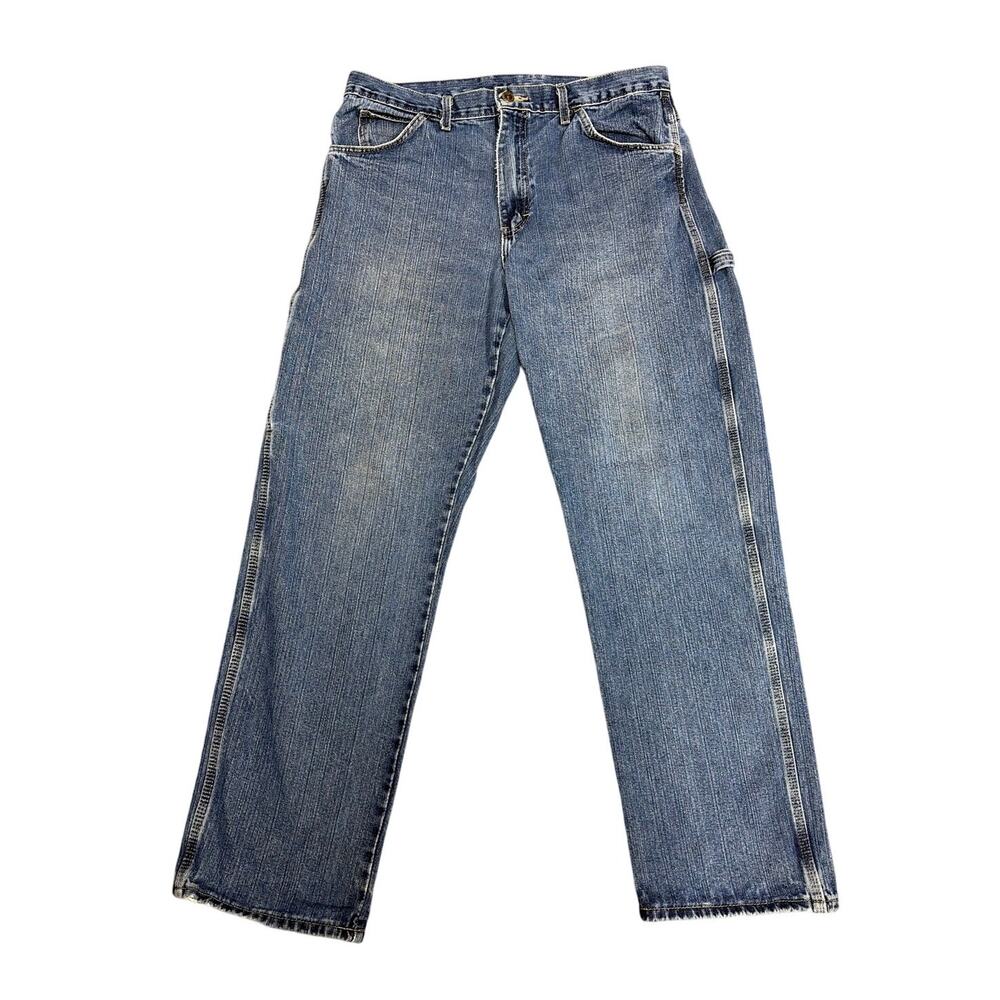 Dickies Jeans Mens 34x32 Blue Medium Wash Relaxed Fit Carpenter Workwear Classic - Picture 3 of 15